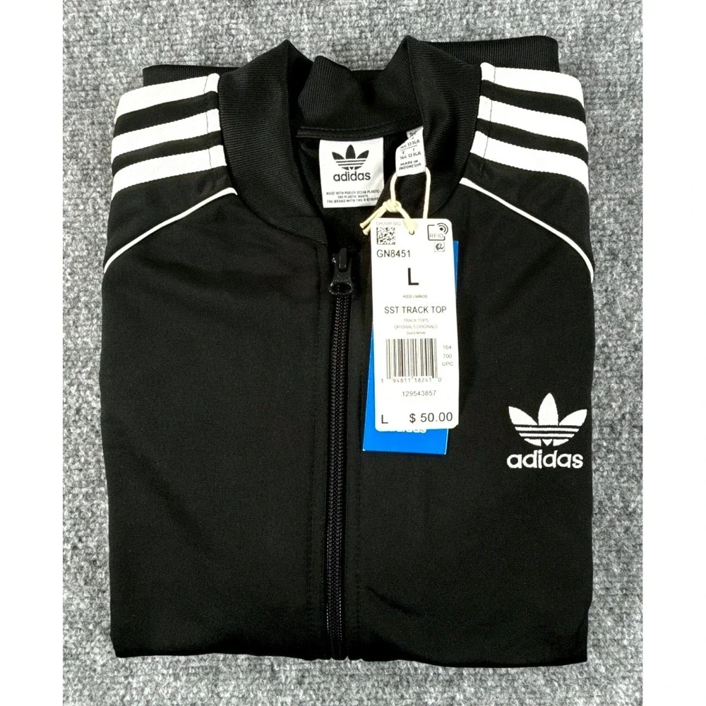 Adidas Originals SST Track Jacket Youth Large Black 13-14Yrs White Full Zip NWT